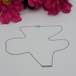 IBB CN 925 Silver & Diamond Bar Necklace 18 Inch 12 Tiny Diamonds Signed Vtg.
